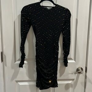 Black long sleeve mini dress with gold sparkles